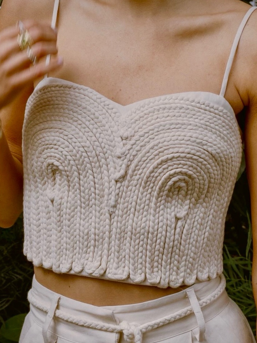 Cream Linen Blend Cropped  Top